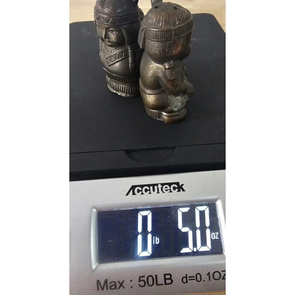 Vintage Bronze Native American Salt and Pepper Shaker Set, Japan